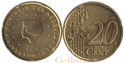 Нидерланды. 20 евроцентов 2005 год. Портрет королевы Беатрикс в профиль.