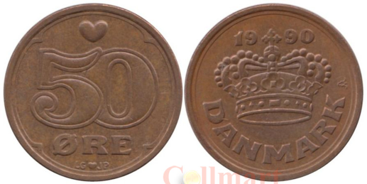  Дания. 50 эре 1990 год. 