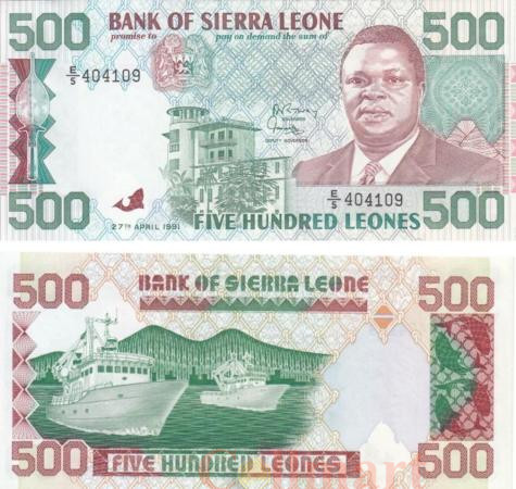  Бона. Сьерра-Леоне 500 леоне 1991 год. Джозеф Сайду Момох. (Пресс) 