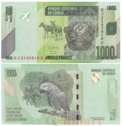 Бона. Конго (ДРК) 1000 франков 2022 год. Попугай. (Пресс)
