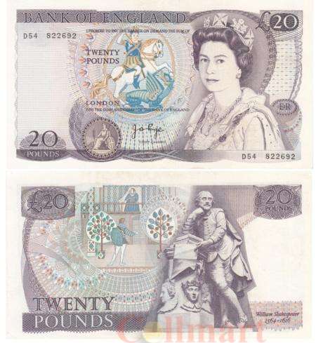  Бона. Великобритания 20 фунтов 1970 год. Уильям Шекспир. (XF) 