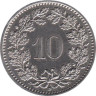  Швейцария. 10 раппенов 1990 год. 