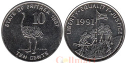Эритрея. 10 центов 1997 год. Страус.