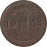  Веймарская республика. 1 рейхспфенниг 1934 год. (F) 