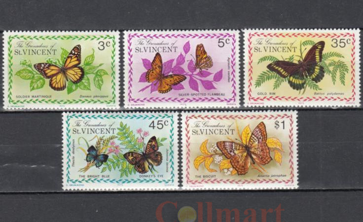  Набор марок. Сент-Винсент и Гренадины 1975 год. Бабочки. (5 марок) 