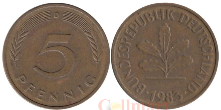  ФРГ. 5 пфеннигов 1983 год. (D) 