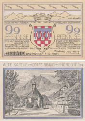 Бона. Германия. Бад-Хоннеф 99 пфеннигов 1921 год. Церковь. Нотгельд. (XF)