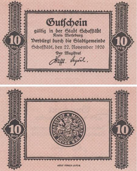  Бона. Германия. Шафштедт 10 пфеннигов 1920 год. Нотгельд. (XF) 
