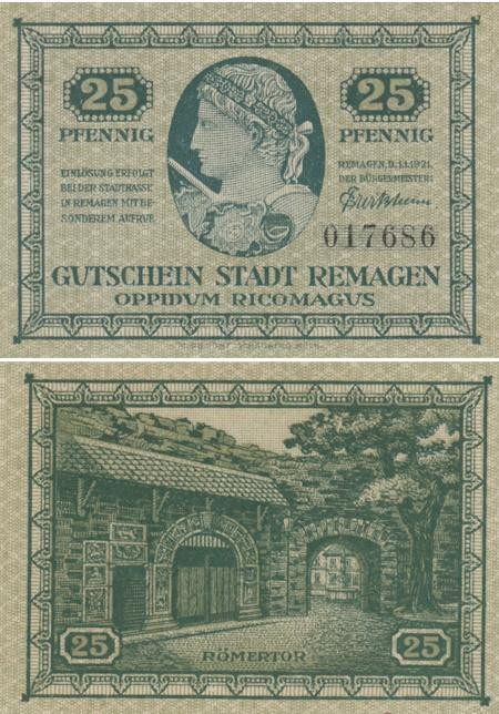  Бона. Германия. Ремаген 25 пфеннигов 1921 год. Нотгельд. (XF) 