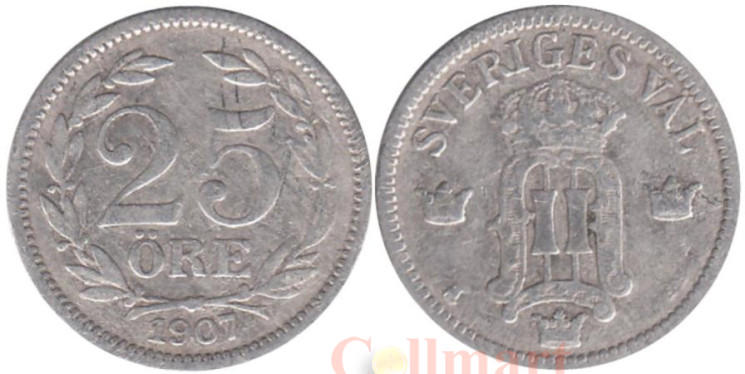  Швеция. 25 эре 1907 год. Король Оскар II. 