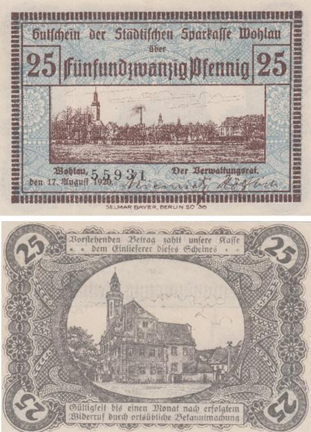  Бона. Германия (Польша). Волау (Волув) 25 пфеннигов 1920 год. Нотгельд. (XF) 