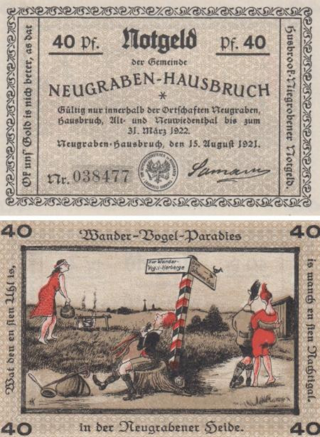  Бона. Германия. Нойграбен-Хаусбрух 40 пфеннигов 1921 год. Нотгельд. (XF) 
