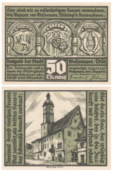 Бона. Германия. Вайсензе 50 пфеннигов 1921 год. Городская ратуша с башней. Нотгельд. (XF)