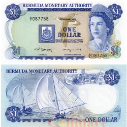 Бона. Бермудские острова 1 доллар 1982 год. Елизавета II. Парусники. (Пресс)