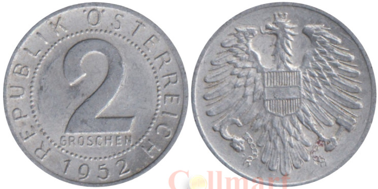  Австрия. 2 гроша 1952 год. Герб. 