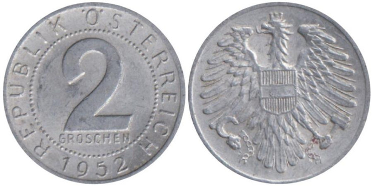  Австрия. 2 гроша 1952 год. 