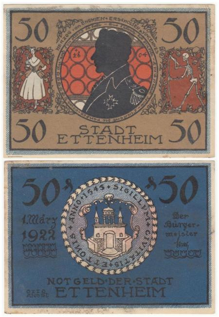  Бона. Германия. Эттенхайм 50 пфеннигов 1922 год. Нотгельд - Герцог Энгиенский. (XF-VF) 