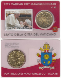 Ватикан. 50 евроцентов 2022 год. Монетная карта №43 - Понтификат папы Франциска MMXXII. (галерея марок)