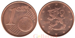 Финляндия. 1 евроцент 2008 год. Геральдический лев.