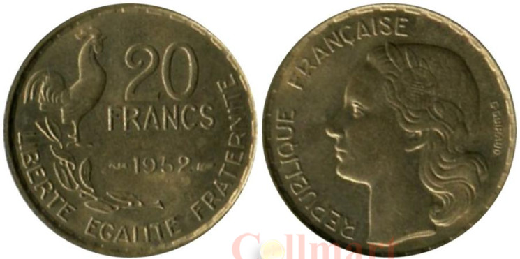 Франция. 20 франков 1952 год. Галльский петух. 