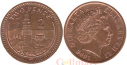 Гибралтар. 2 пенса 2001 год. Маяк. (AВ)