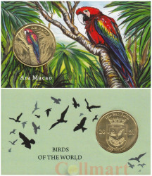 Остров Сан-Феликс. 1 доллар 2021 год. Попугай Красный ара. (в открытке)