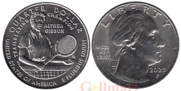  США. 25 центов 2025 год. 20-я монета. Американские женщины - Алтея Гибсон. (P) 