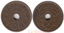 Дания. 1 эре 1928 год. Король Кристиан X.