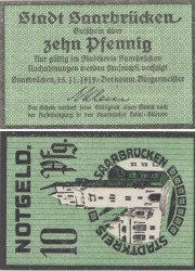 Бона. Германия. Саарбрюккен 10 пфеннигов 1919 год. Нотгельд. (XF)