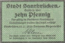  Бона. Германия. Саарбрюккен 10 пфеннигов 1919 год. Нотгельд. (XF) 