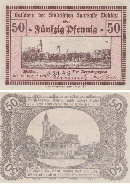  Бона. Германия (Польша). Волау (Волув) 50 пфеннигов 1920 год. Нотгельд. (XF) 
