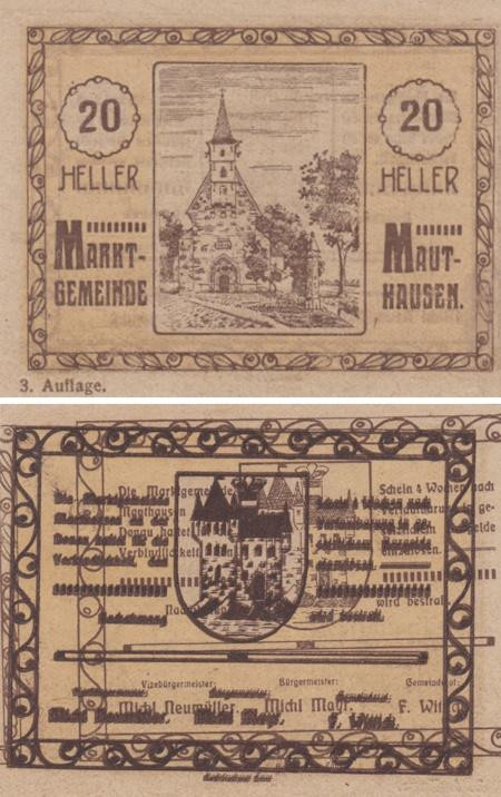  Бона. Австрия. Маутхаузен 20 геллеров без года (3-я редакция). Нотгельд. (XF) 