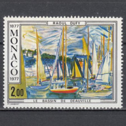 Марка. Монако 1977 год. Картина Рауля Дюфи "Бассейн Довиля". 100 лет со дня рождения художника Рауля Дюфи.