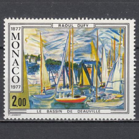 Марка. Монако 1977 год. Картина Рауля Дюфи "Бассейн Довиля". 100 лет со дня рождения художника Рауля Дюфи. 