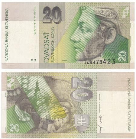  Бона. Словакия 20 крон 2001 год. Князь Прибина. (VF) 