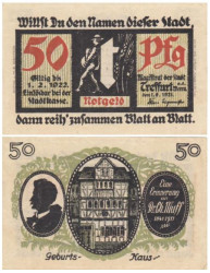 Бона. Германия. Треффурт 50 пфеннигов 1921 год. Литера t. Нотгельд. (VF)