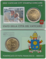 Ватикан. 50 евроцентов 2022 год. Монетная карта №42 - Понтификат папы Франциска MMXXII. (галерея марок)