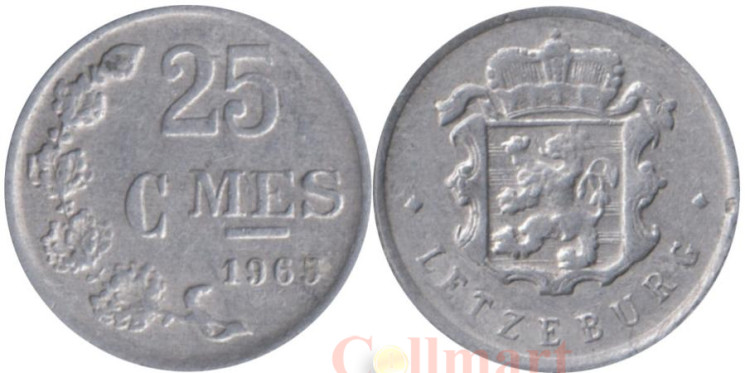  Люксембург. 25 сантимов 1965 год. 