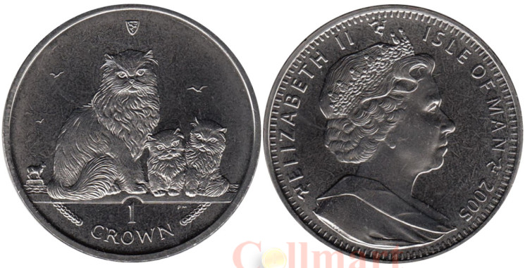  Остров Мэн. 1 крона 2005 год. Кошки - Гималайская кошка. 