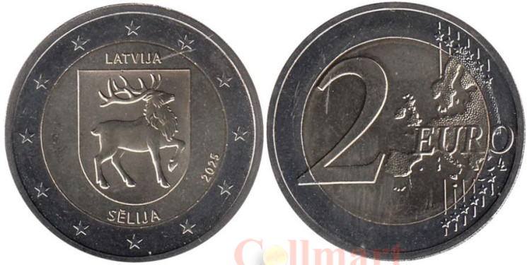  Латвия. 2 евро 2025 год. Исторические области Латвии - Селия. 