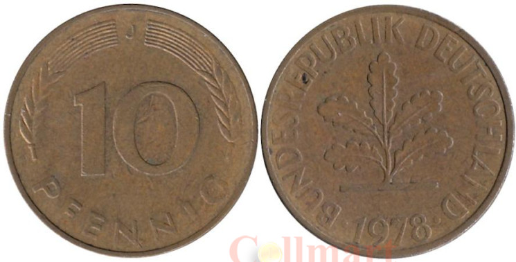 ФРГ. 10 пфеннигов 1978 год. (J) 