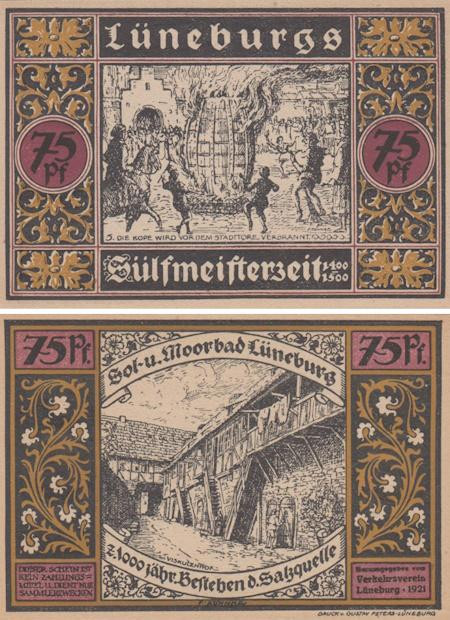  Бона. Германия. Люнебург 75 пфеннигов 1921 год (вариант 3). Нотгельд. (XF) 