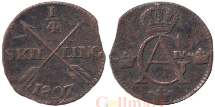  Швеция. 1/4 скиллинга 1807 год. Король Густав IV Адольф. 