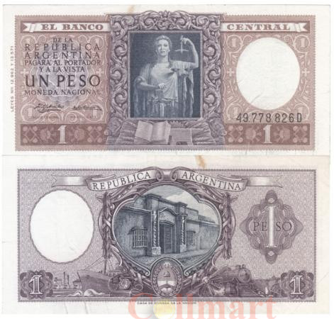  Бона. Аргентина 1 песо 1956 год. Юстиция. (VF) 