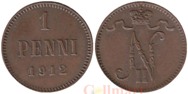  Финляндия. 1 пенни 1912 год. Николай II. 