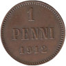  Финляндия. 1 пенни 1912 год. Николай II. 