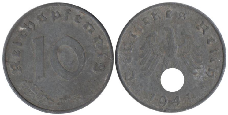  Германия - Третий рейх. 10 рейхспфеннигов 1941 год. (J) 